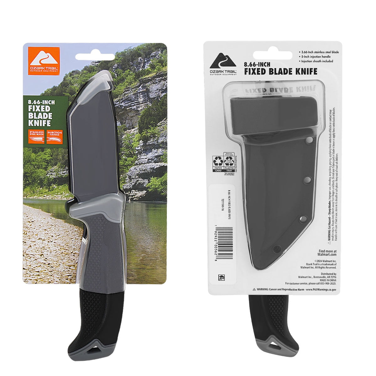 Ozark Trail 8.66 inch Fixed Blade Knife with Sheath 3.6 inch Stainless Steel Blade