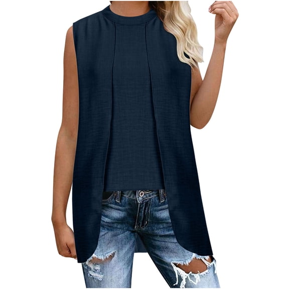 Lmnyox Summer Fashion Sleeveless T Shirt for Women Flowy Crew Neck Tunic Tops Lightweight Blouses Trendy