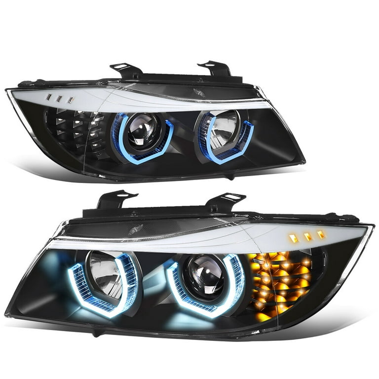 Black Dual [BLUE CRYSTAL 3D LED HALO] Projector Headlight for 06-08 E90 3- Series 07 