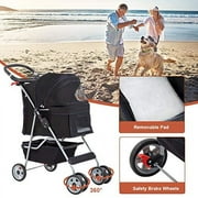 Bestpet 4 Wheels Pet stroller for Cats and Dogs, Folding, Black