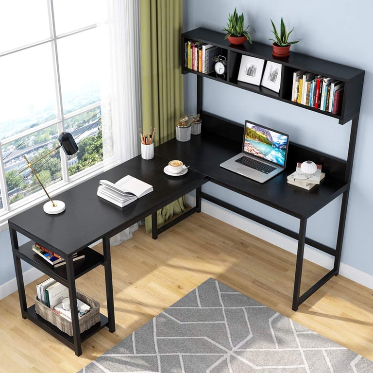 Tribesigns 68 Inch L Shaped Desk with Storage Hutch Shelf, Space