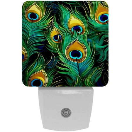 

Peacock Feather Art Pattern 2 Pack Night Lights Plug Into Wall Decorative With Auto Dusk-To-Dawn Sensor LED Night Light For Kids Adults Rooms Toilet Hallway Stairs