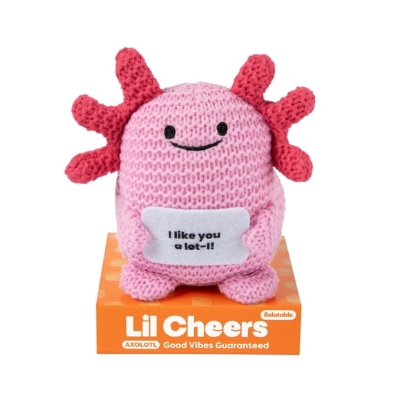 Lil Cheers Axolotl by What Do You Meme? Easter Gifts for Kids, Crochet Plush with Motivational Sign, Classroom & Office Desk Accessories