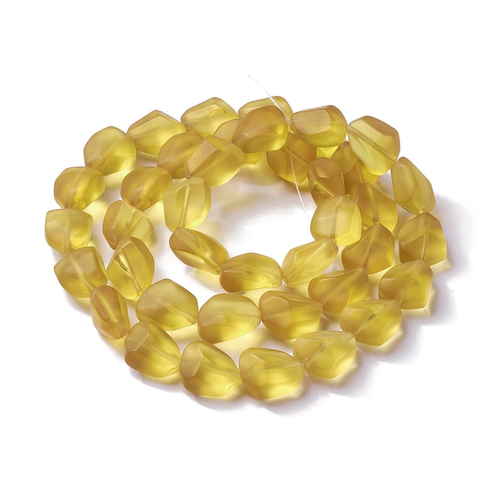 Transparent Frosted Glass Beads Strands Yellow 15x12x9.5mm Hole: 1mm about 40pcs/strand 23.62''(60cm)