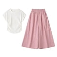 thumbnail image 2 of Asxite Girls 3-15 Years Solid Short Sleeve Crewneck Tops with Pants Casual 2 Piece Set Pink 3-4Years, 2 of 4