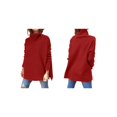 thumbnail image 3 of Suéteres de Cuello Alto de Gran Tamaño para Mujer, Larga de Murciélago, Dobladillo Abierto, Túnica, Suéter de Punto, Tops Vino Tinto XXL, 3 of 7