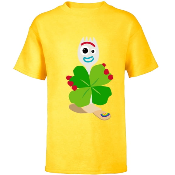 Toy Story 4 Forky Green Shamrock St. Patrick's Day - Short Sleeve T-Shirt for Kids - Customized-Yellow