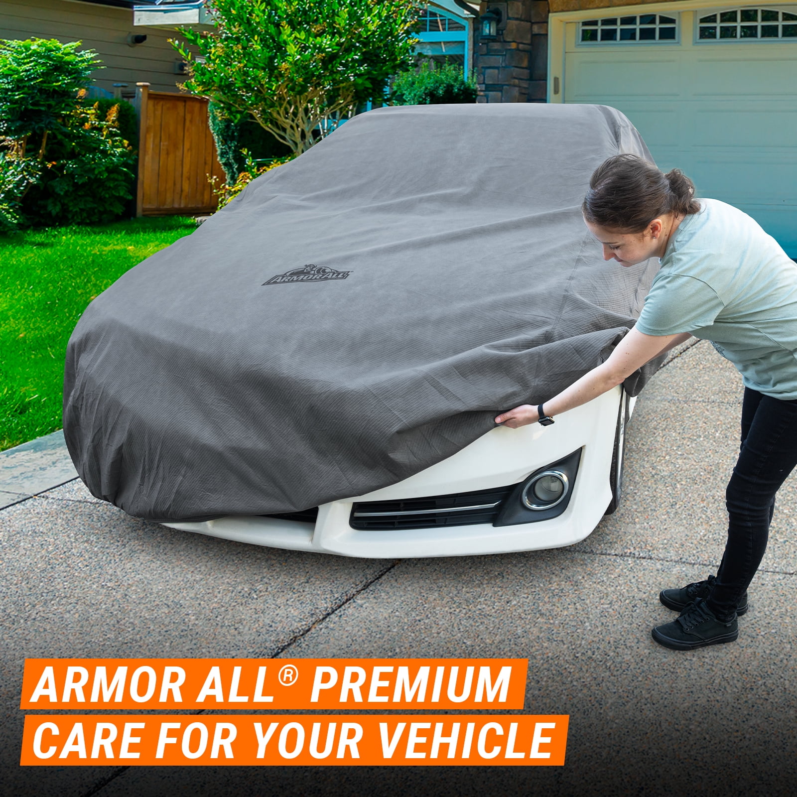 Armor All Car Cover, Heavy Duty All Weather Protection, Fits Sedan Length up to 203", Grey