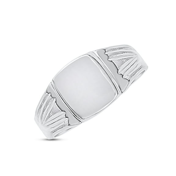 AFFY 14K White Gold Plated Sterling Silver 925 Square Signet Mens Ring Gift For Men's, Ring Size 7