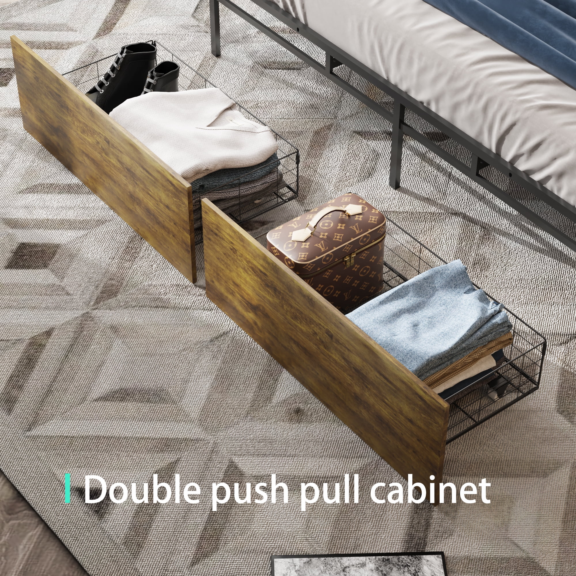 Full Bed Frame with Storage Headboard,Full Size Platform Bed Frame with Ergonomic Headboard,2 Storage Drawers, Built in Charging Station & LED, Outlets & USB,