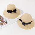 thumbnail image 4 of Shadoumai Straw Bucket Hat Women Beach Hat Handmade Natural Raffia Woven Flat Sun Hats Men Travel Cap, 4 of 7