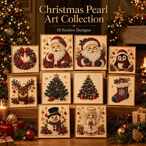 DIY Christmas Pearl Diamond Painting Art Kit with Frame, Large Diamond Art Kits for Adults, Premium 3D Pearl Christmas Wall Art Kit, Pearl Diamond Painting Craft Set for Holiday Home Decor Gift