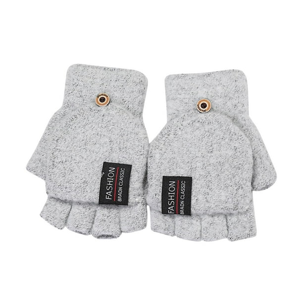 Caliente de punto convertible Flip Mitones Top Fingerless Hombres Guantes de Invierno Hombres Guantes Mitones de punto Flip Medio dedo Guantes