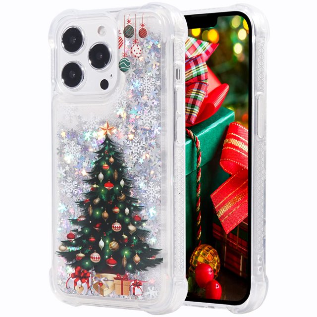 Funda de TPU FLOCUTE para iPhone 14 Pro Max con purpurina navideña