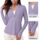 thumbnail image 4 of Craaazy Women Athletic Half Zip Top, Solid Color Long Sleeve Sun Protection Shirt, Slim Fit Stand Collar Top for Workout Gifts, 4 of 9