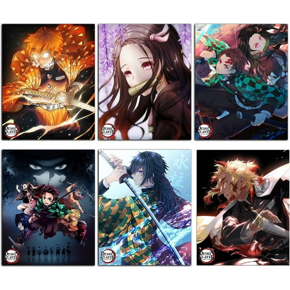 Demon Slayer Posters, Japanese Anime Kimetsu No Yaiba Poster Art Prints for Home Wall Decor, 8x10 inch, Set of 6 PCS, Unframed, Tanjirou, Nezuko, Zenitsu Agatsuma, Giyuu Tomioka, Rengoku