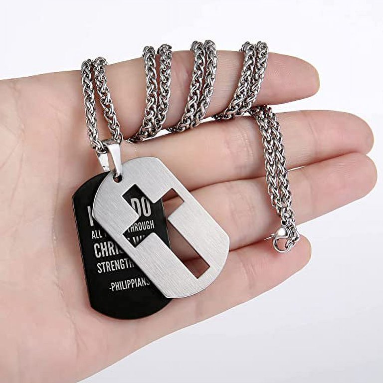 Christian Cross Christ Logo Symbol Military Dog Tag Luggage Tag Metal Chain Necklace