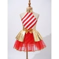 thumbnail image 2 of MSemis Girls Sequins Christmas Candy Cane Striped Figure Ice Skating Dance Tutu Dress A-Red 8, 2 of 7