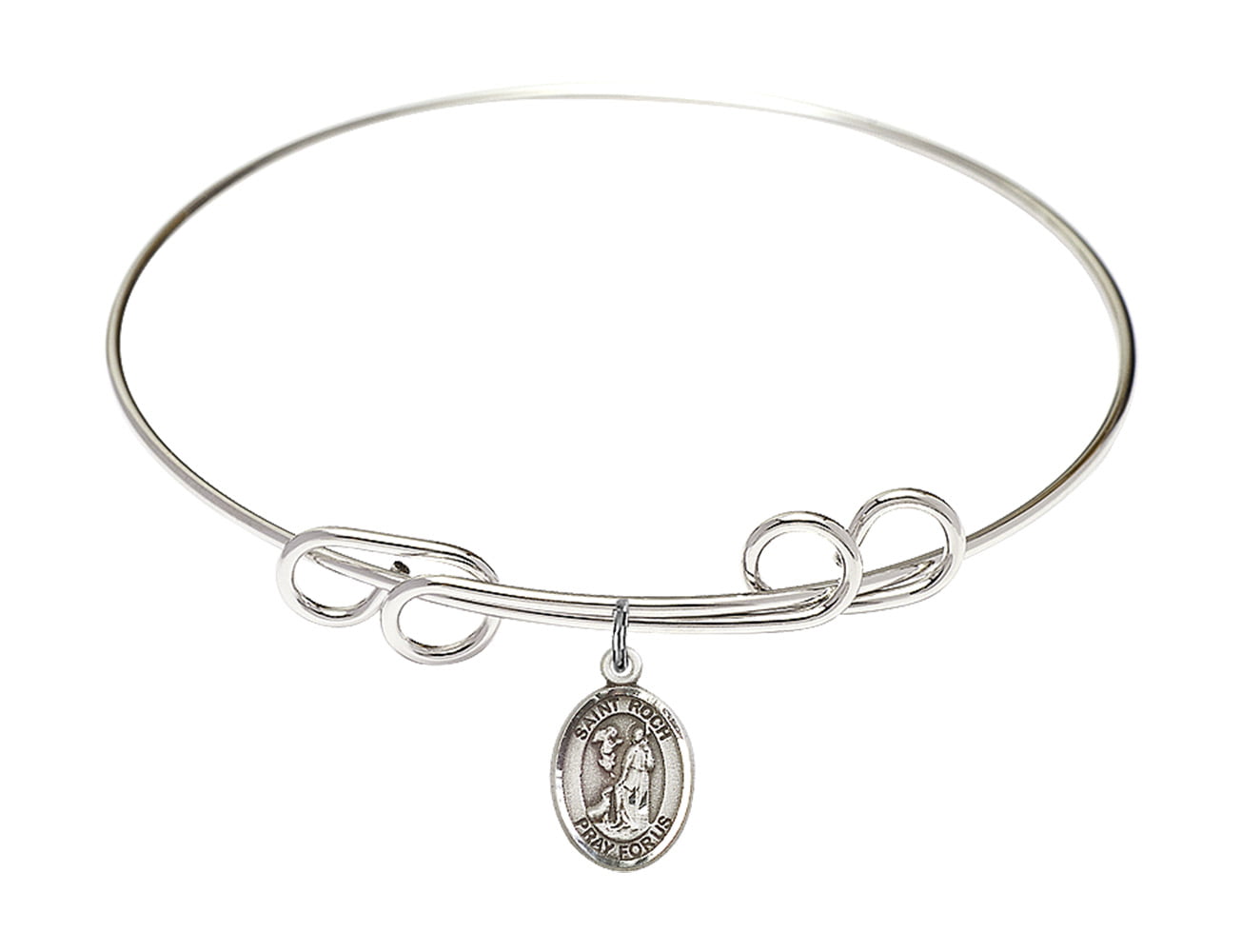 Roch Charm On A 8 Inch Round Double Loop Bangle Bracelet St 