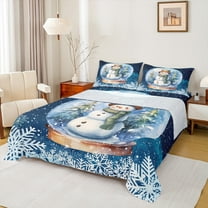 Homewish Boys Girls Crystal Ball Twin Sheet Sets 3pcs,Xmas Snowman Snowflake Twin Fitted Sheet Microfiber,Merry Christmas Breathable Flat Sheet,Super Cozy Room Decor