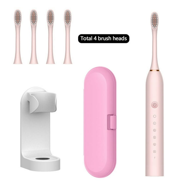 WRKEKC Clearance Rechargeable Electric Toothbrush Kit - 6 Modes with Travel Case & 4 Brush Heads