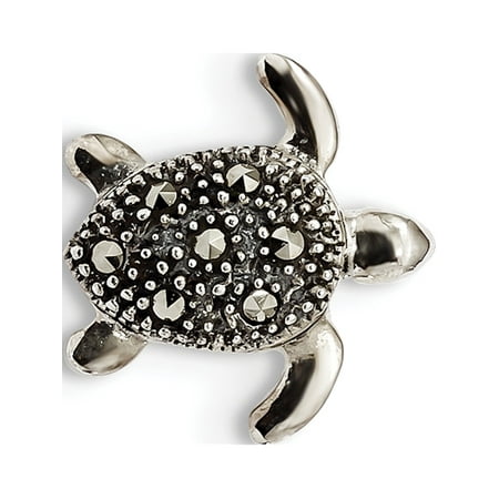 Silver Turtle Slide Pendant - Leslies Fine Designer Sterling Silver Sterling Silver Antiqued Marcasite Sea Turtle Chain Slide (Length=14) (Width=15)