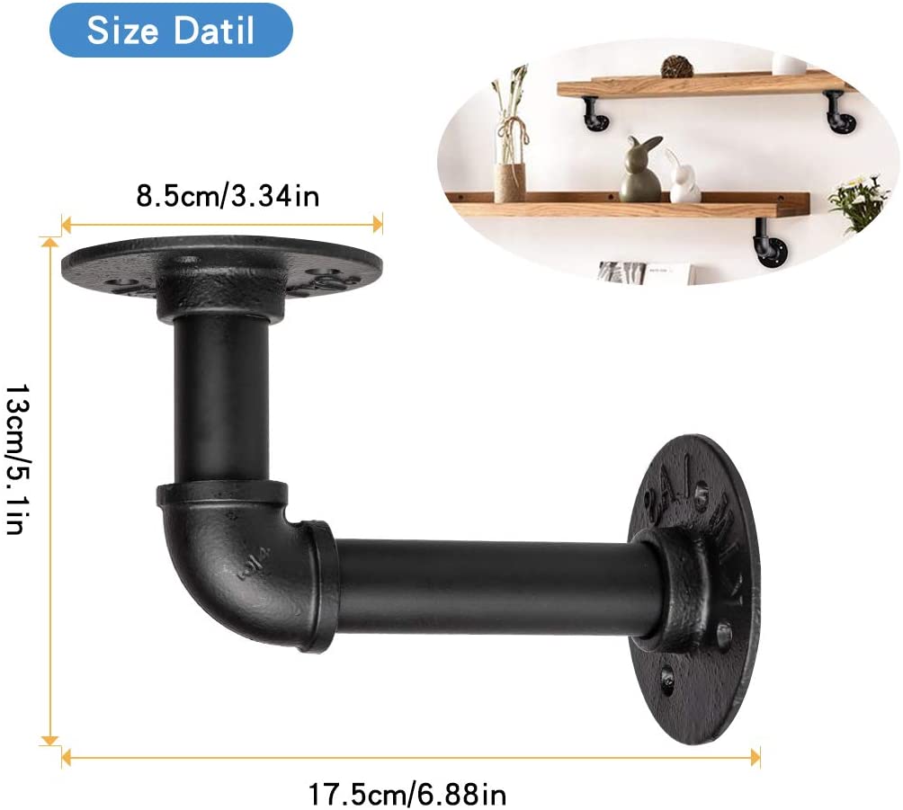 Industrial Black Pipe Shelf Bracket Wall Mounted for Shelving,Iron