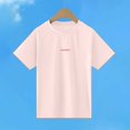 thumbnail image 3 of FRSASU Childrens T-Shirt Summer Round Neck Drop Shoulder Short Sleeve Tee Label Letter Casual Loose Basic Tee Pink, 3 of 5