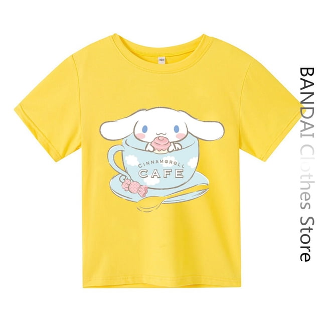 Camiseta de Anime Cinnamoroll para niños y niñas, ropa para niños, Tops de dibujos animados, conjunto de camiseta de Hello Kitty Sanrio, camisetas de manga corta para mujer
