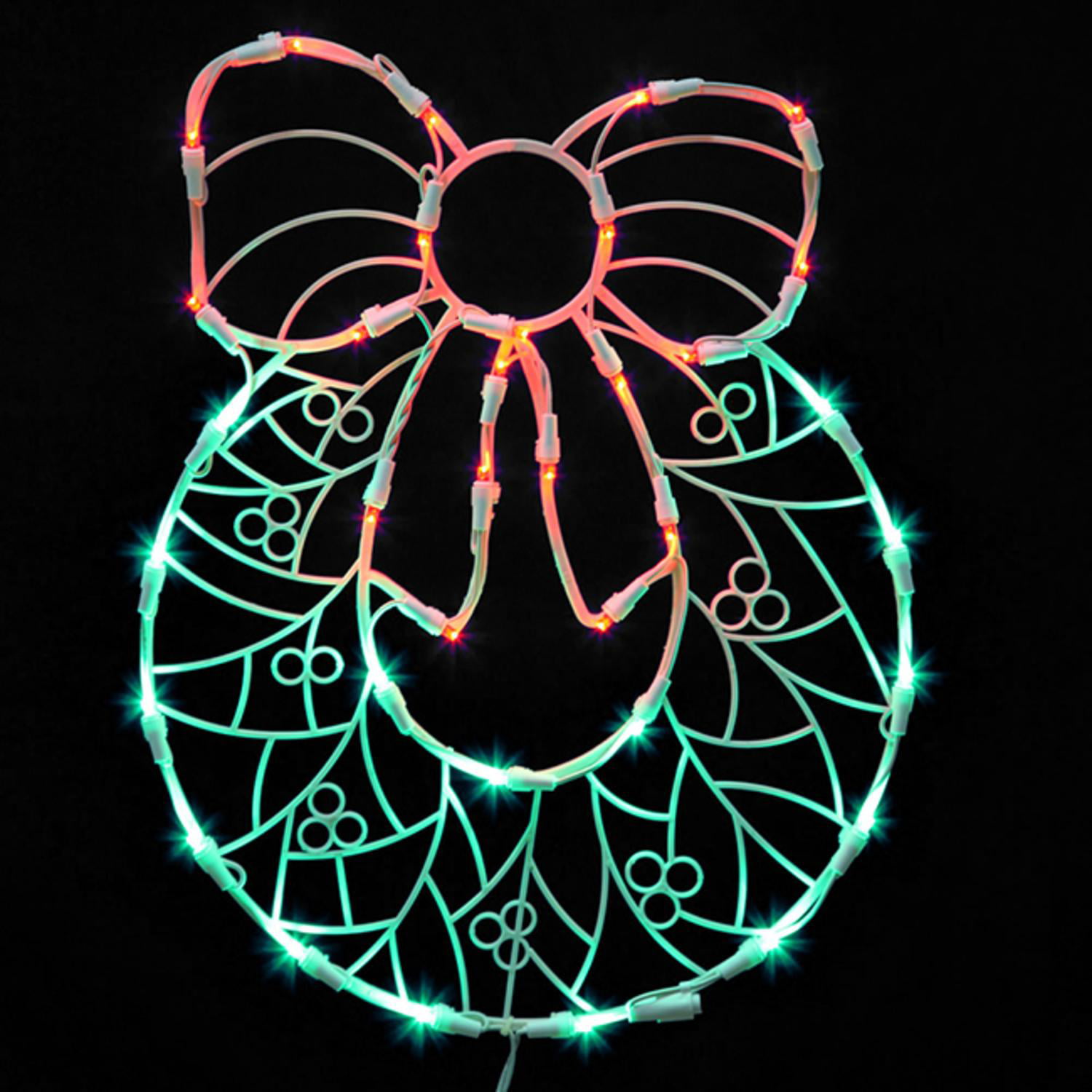 17" Lighted LED Wreath with Bow Christmas Window Silhouette Decoration