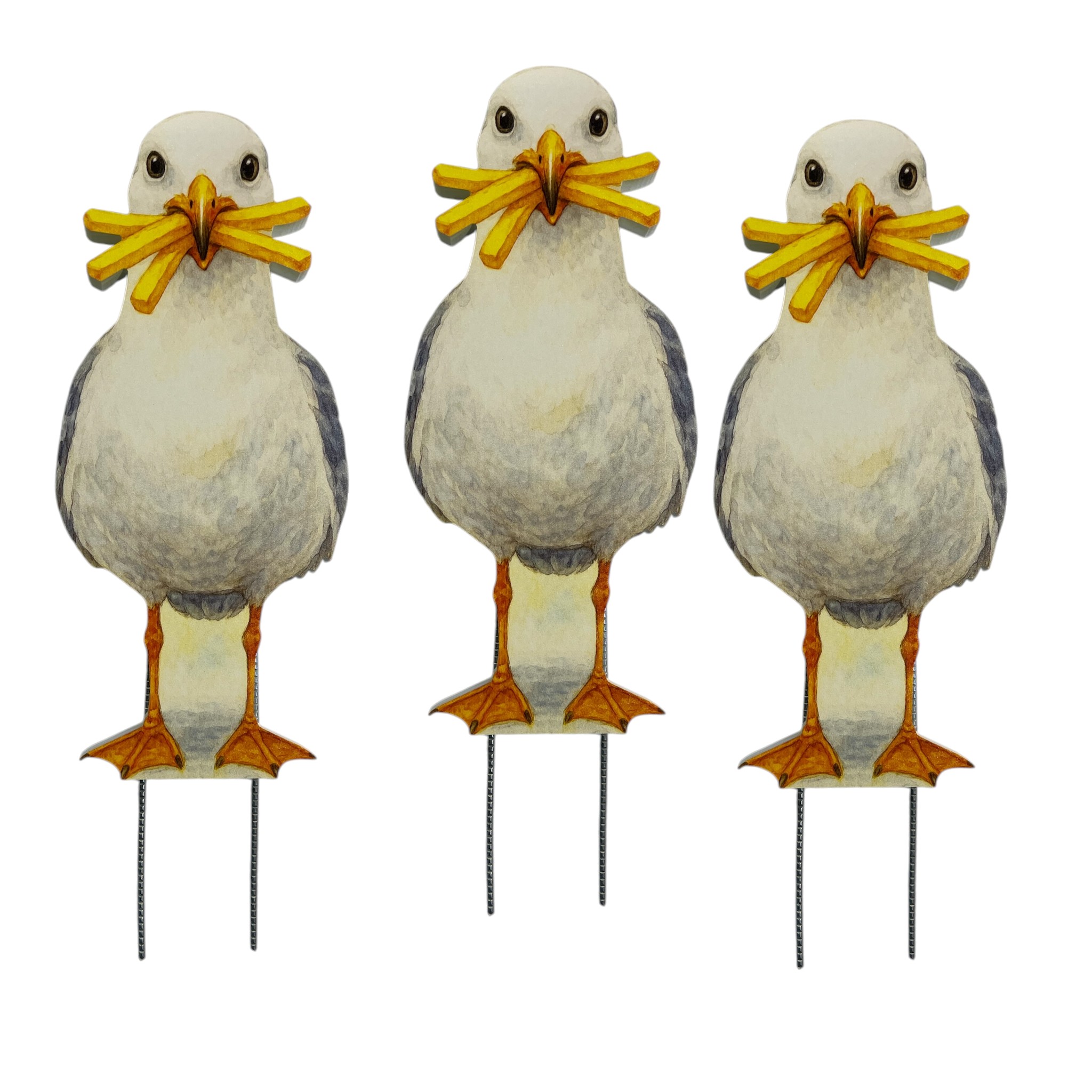 Seagull Yard Signs - Funny Beach Bird Lawn Decorations with French Fries, PVC Outdoor Decor with Metal Stakes