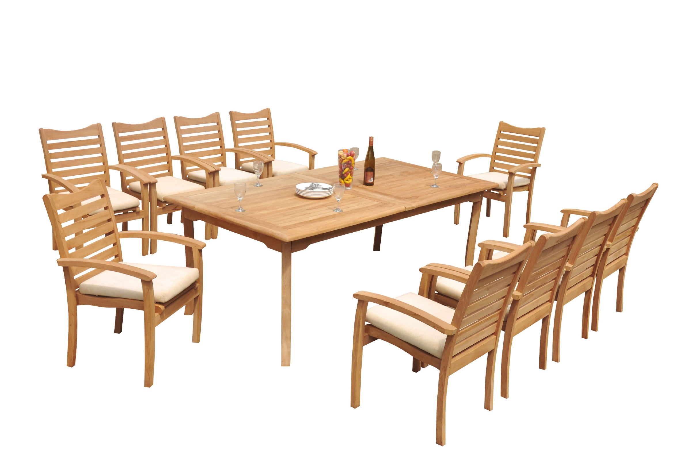 GradeA Teak Dining Set 10 Seater 11 Pc 118" Rectangle Table And 10