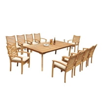 Grade-A Teak Dining Set: 10 Seater 11 Pc: 118" Rectangle Table And 10 Aspen Stacking Arm Chairs Outdoor Patio WholesaleTeak #51AP2411