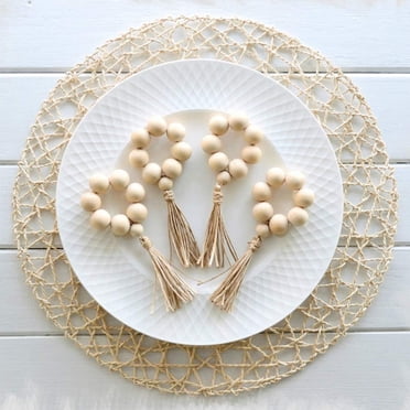12-Pack Rustic Braided Jute Napkin Rings With Beads - Farmhouse Wedding & Holiday Table Decor