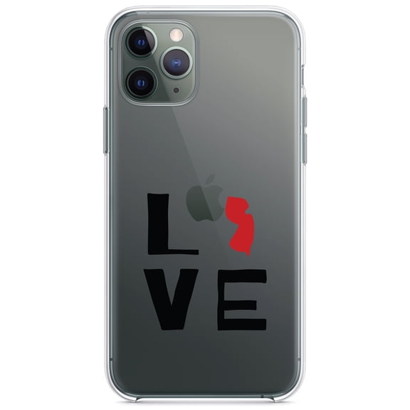 DistinctInk Clear Shockproof Hybrid Case for iPhone 11 (6.1" Screen) - TPU Bumper Acrylic Back Tempered Glass Screen Protector - New Jersey - Love Red & Black
