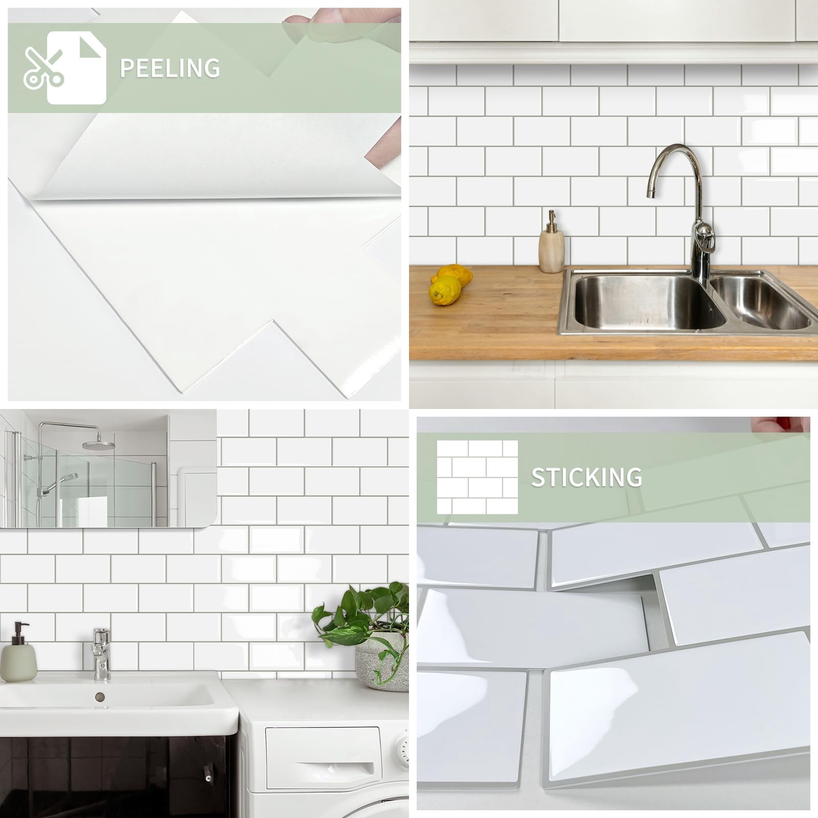 10-sheet Thick Peel And Stick Kitchen Backsplash Tiles 3d Subway Waterproof Self-adhesive Wall Tile On For Bathroom(white 12.6"*10.6")