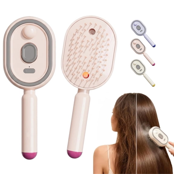 Electric Spray Air Cushion Massage Comb, 2026 Upgrade Enhanced Fog Coverage and Longer, Electric Steam Brushs for Hair, Rechargeable Steam Hair Straightener(Pink)