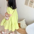 thumbnail image 4 of Baby Girls's Dress Puff Sleeve Princess Style Solid Color Loose Simple Dress Daily Wear, 4 of 8