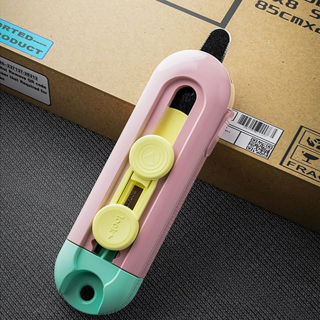 Qaailabf Mini Coupe-Boîte Magnétique / Verrou de Sécurité Rétractable / Construction en ABS et Acier Inoxydable / Léger et Portable / Coupe Boîtes, Papier, Enveloppes / Usage à la Maison et au Bureau / 28,5 g
