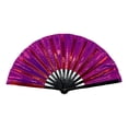 thumbnail image 2 of 10 Inch Colorful Stripe Kung Fu Fan - Boots On The Ground Hand Fan, Clacking Fans for Line Dancing, Popping Fans Large Holographic Folding Fan Iridescent Clack Hand Fan,Foldable Craft Holding Laser, 2 of 6