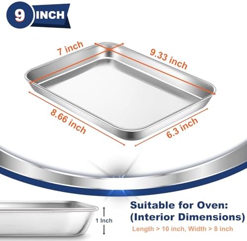 9 Inch Baking Cookie Sheet, Oven Pan Tray Stainless Steel Sheet Pan for Kitchen, Oven Bakeware for Multi Uses, Shiny Look & Dishwasher Safe, Healthy & Heavy Duty, 1Pc