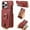Red, variant on SaniMore for iPhone 15 Pro Max Case, PU Leather Zipper Purse RFID Blocking Card Slots Flip Kickstand Metal Finger Ring Magnetic Car Mount Shockproof Anti-fall Rugged Wallet Shell for Ladies Men, Brown