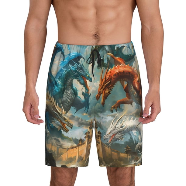 Fotbe Red Blue Dragon Battle Epic Pantalones Cortos de Pijama para Hombre, Ropa de Dormir, Pantalones de Pijama Cortos para Hombre-4X-Large