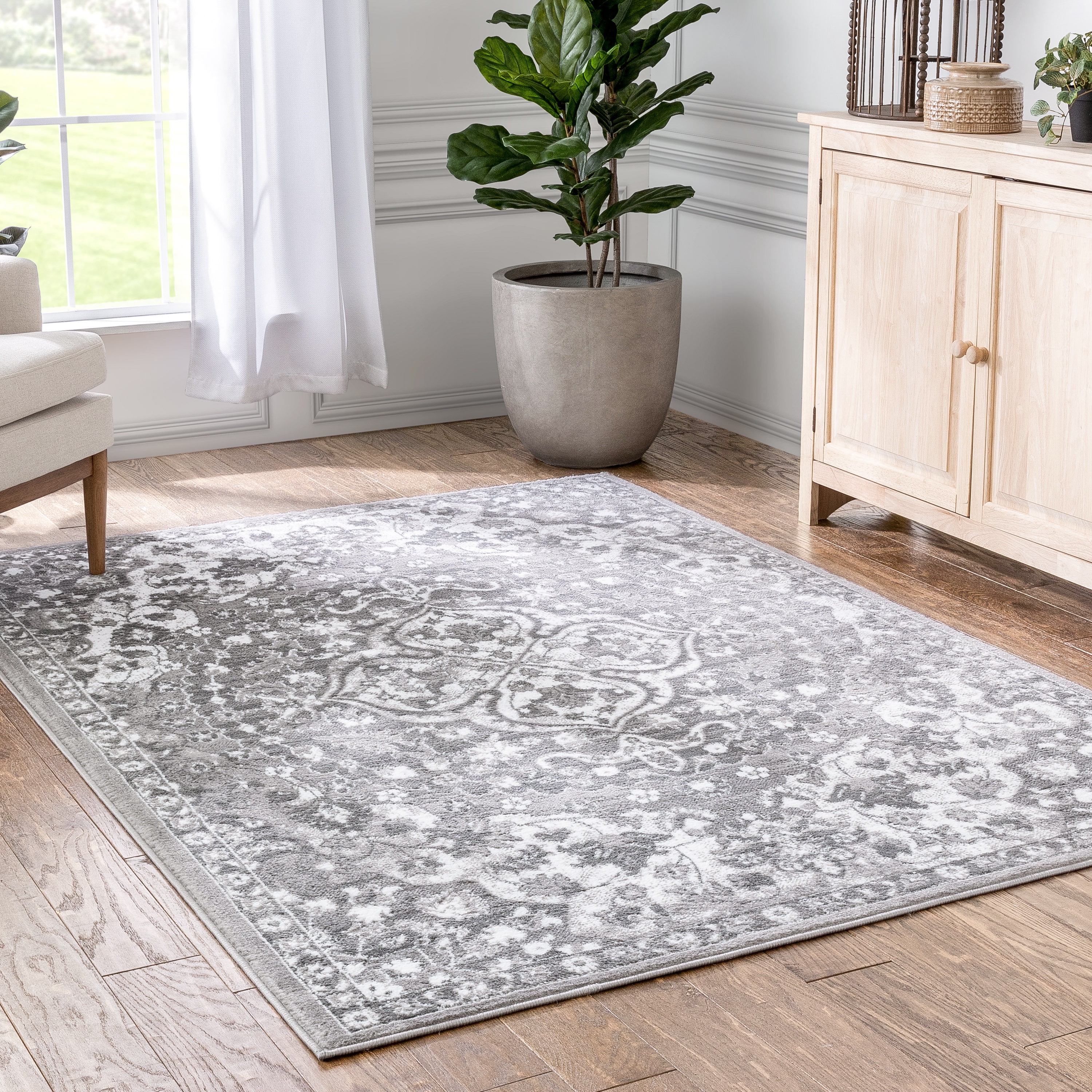 Well Woven Granda Grey Traditional Oriental Medallion Floral Area Rug 8x10 (7'10" x 9'10")