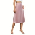 thumbnail image 2 of Heajfvd Women Midi Skirt Mid-rise Solid Color Smooth Satin Skirt French Style Work Party Wedding Drape A-Line Commuting Skirt, 2 of 8