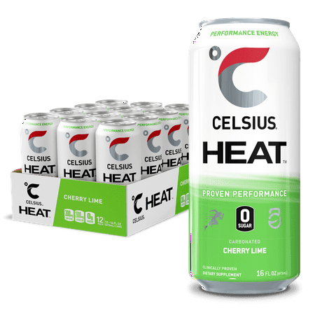 CELSIUS HEAT Performance Energy Drink 16 Fl Oz, Cherry Lime (Pack of 12)