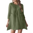 thumbnail image 1 of Gibobby Vestido corto casual para mujer Vestido de mujer de corte holgado con cuello redondo y manga siete(Verde,CH), 1 of 5