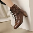 thumbnail image 6 of Gyexs Womens Winter Boots 70s Lace Up Boots Pointed Toe Chunky Heel Ankle Boots Wingtip Closed Toe Block Chunky Mid Heel Shoes Brown Size 8.5, 6 of 9