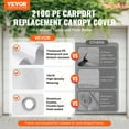 thumbnail image 2 of VEVOR Carport Replacement Canopy Cover 10 x 20 ft, Garage Top Tent Shelter Tarp Heavy-Duty Waterproof & UV Protected, Easy Installation with Ball Bungees,White (Only Top Cover, Frame Not Include), 2 of 9