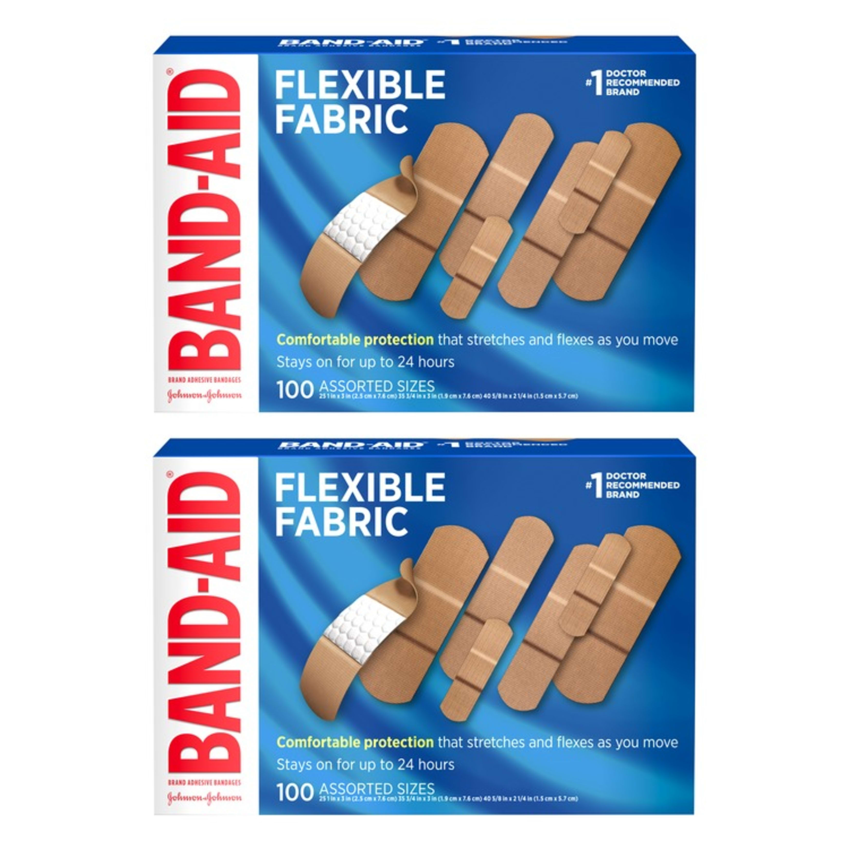 Band-Aid Brand Flexible Fabric Adhesive Bandages, Assorted, 2 x 100 ct
